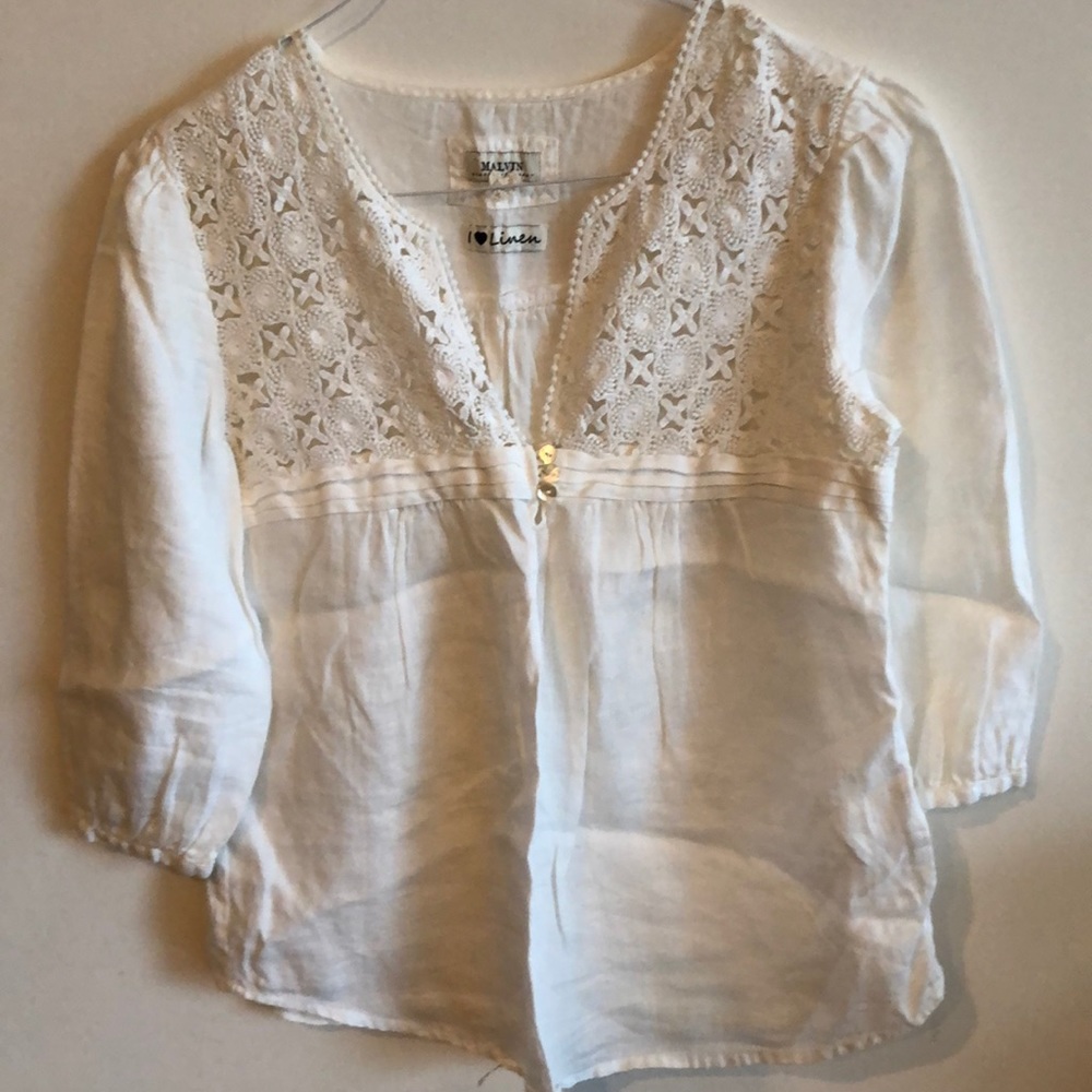 Malvin fine Italian Linen/lace tunic sz S